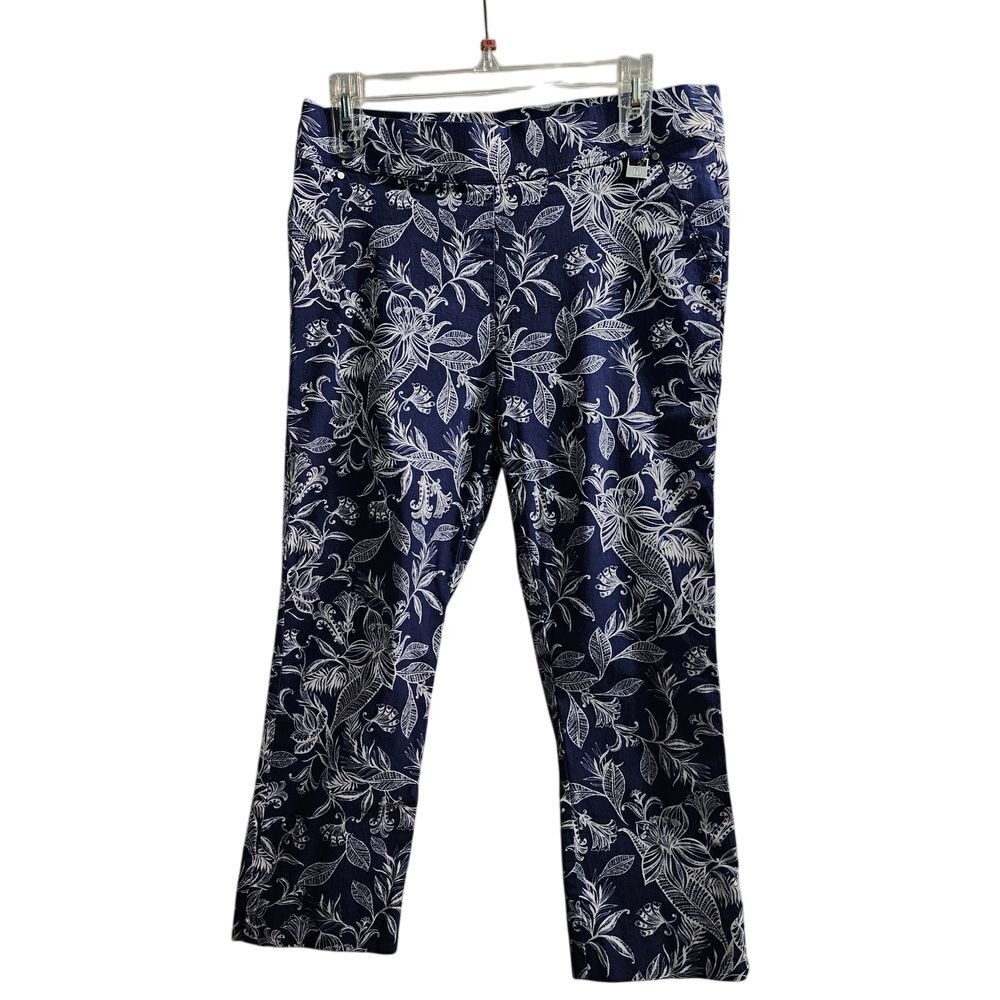 Rafaella Comfort Navy Blue Floral Print Ankle Pants Stretch 12